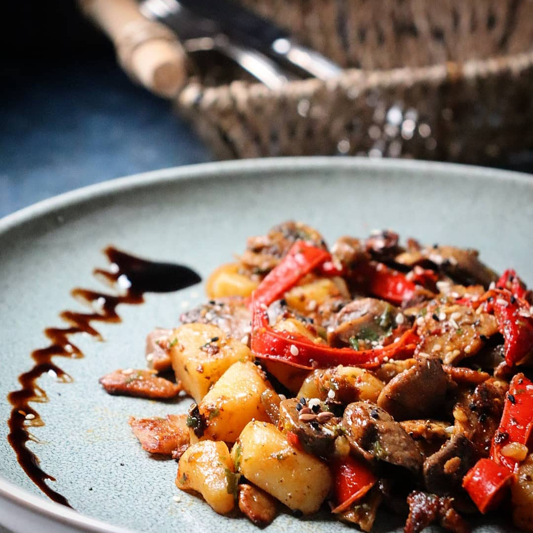 Pilz-Kartoffel-Kebab-Pfanne by @momosdailykitchen